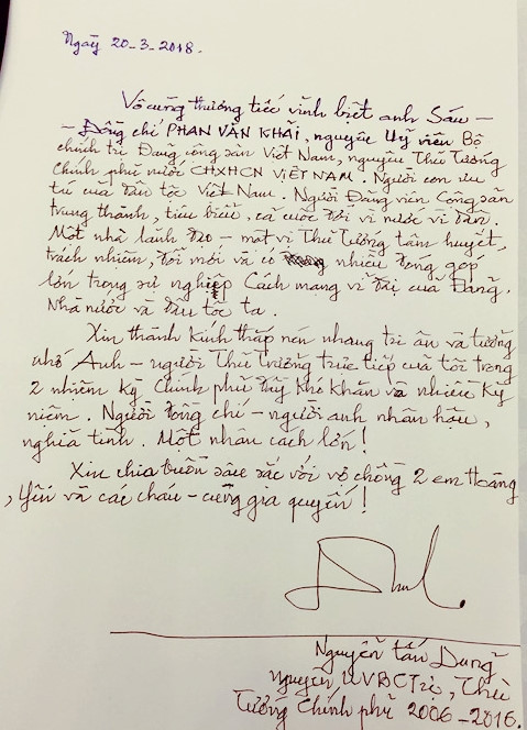 Những lời xúc động trên sổ tang nguyên Thủ tướng Phan Văn Khải